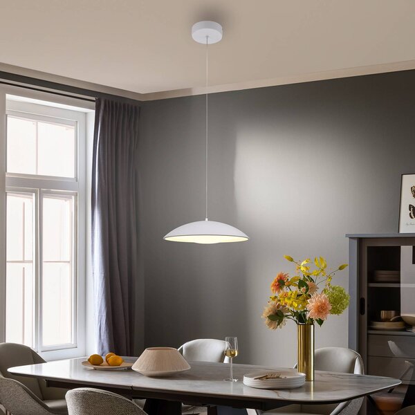 Schöner Wohnen LED závěsné světlo LENTE, bílé, Ø 40 cm, kov, Switchdim, stmívatelný, Bílá / opál, Obývací pokoj / jídelna, kov, Moderní