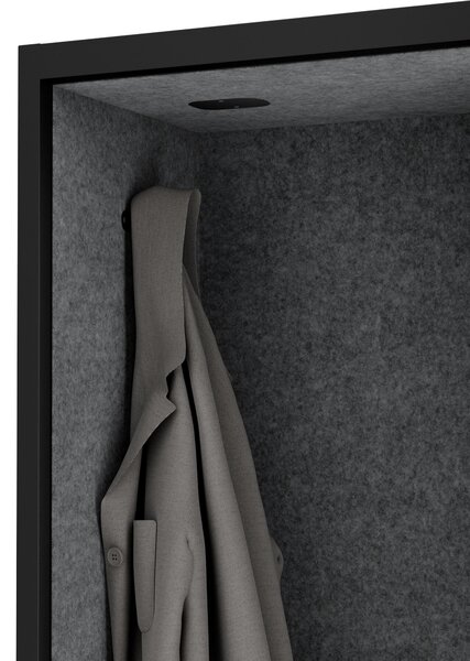 Skříň se sedákem a zónou ticha SALLY MentalBox, černá konstrukce, tmavě šedý sedák, 1850 x 600 x 400 mm