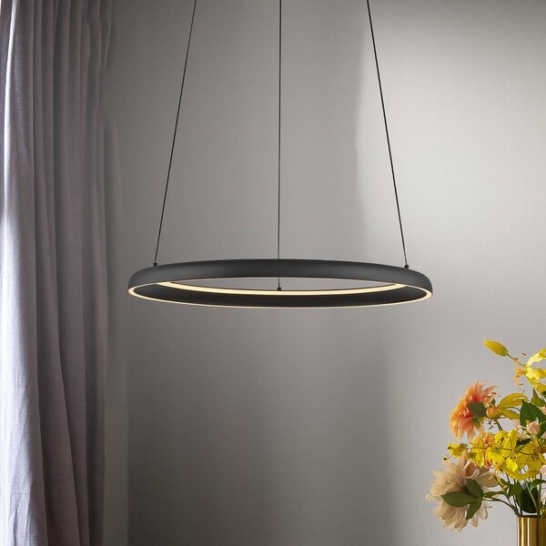 Schöner Wohnen Závěsné světlo QUILLO, černé, Ø 60 cm, kov, Switchdim, stmívatelný, Černá, Obývací pokoj / jídelna, Hliník, Moderní