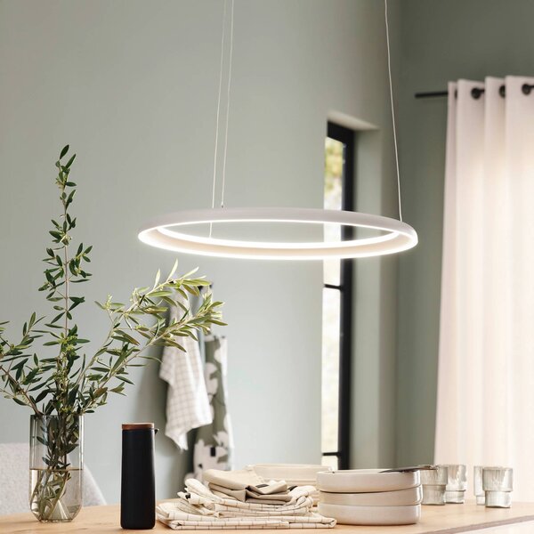 Schöner Wohnen LED závěsné světlo QUILLO, béžové, Ø 60 cm, kov, Switchdim, stmívatelný, Krémová / jantar, Obývací pokoj / jídelna, Hliník, Moderní