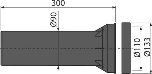 Alca Prodloužená odtoková trubka pro závěsné WC Ø90 x 340 mm M148