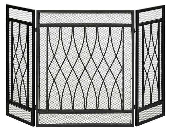 HOMCOM Skládací Ochranná Zástěna Krbu s 3 Panelovým Kloubovým Kovovým Rámem 126x3x80 cm Černá | Aosom