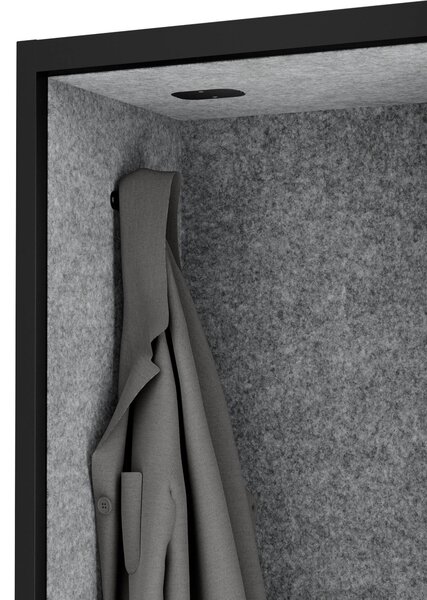 Skříň se sedákem a zónou ticha SALLY MentalBox, černá konstrukce, šedý sedák, 1850 x 600 x 400 mm