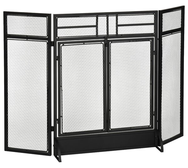 HOMCOM Oheň Obrazovka Skládací Ochranný Předek Krbu se 3-Dílnými Dvoukřídlovými Dveřmi a Dalšími Nohy 120x11.5x79 cm Černá Kovová Konstrukce | Aosom