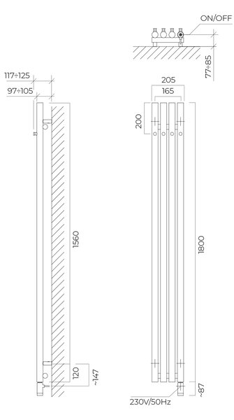 Oltens Stang elektrický radiátor 180x20.5 cm měděná kartáčovaný 55112610