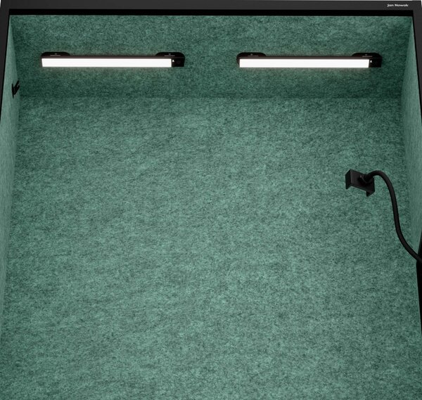 Skříň se sedákem a zónou ticha SALLY MentalBox, černá konstrukce, zelený sedák, 1850 x 1150 x 400 mm