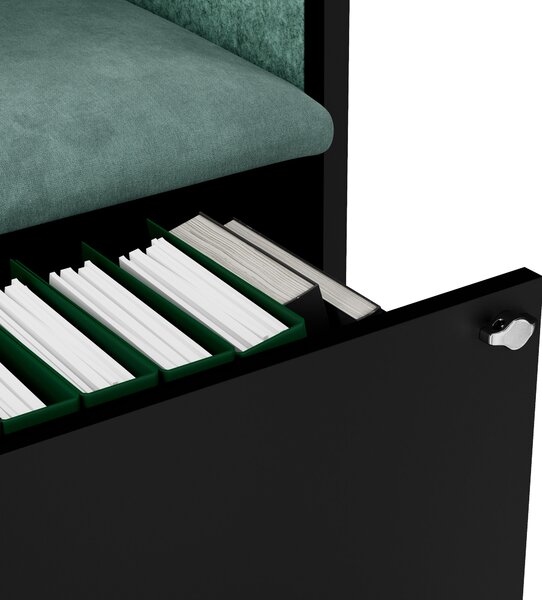 Skříň se sedákem a zónou ticha SALLY MentalBox, černá konstrukce, zelený sedák, 1850 x 600 x 400 mm