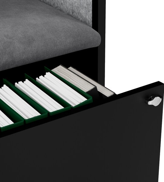 Skříň se sedákem a zónou ticha SALLY MentalBox, černá konstrukce, šedý sedák, 1850 x 600 x 400 mm
