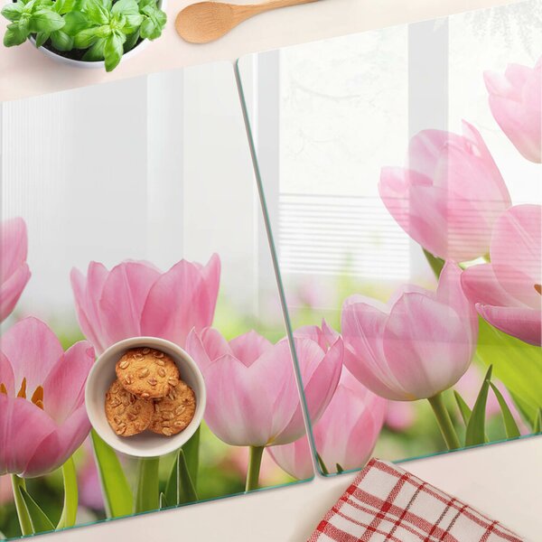 Krájecí prkénko skleněné Růžové tulipány v zahradě ddk-nr-wm-00006452