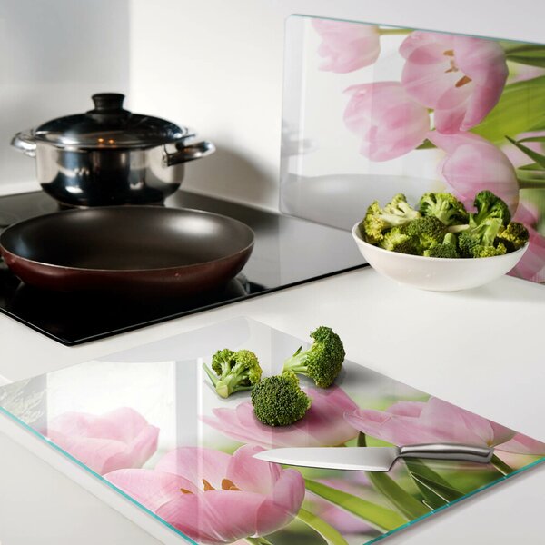 Krájecí prkénko skleněné Růžové tulipány v zahradě ddk-nr-wm-00006452