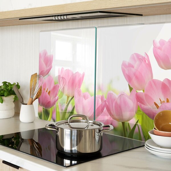 Krájecí prkénko skleněné Růžové tulipány v zahradě ddk-nr-wm-00006452