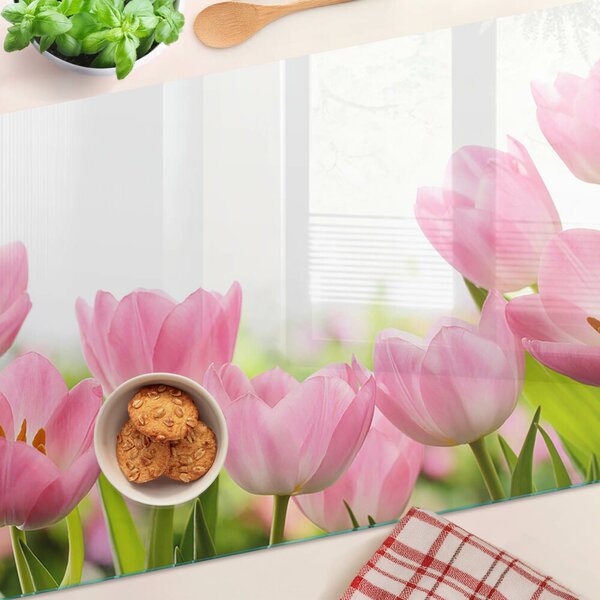 Krájecí prkénko skleněné Růžové tulipány v zahradě ddk-nr-wm-00006452