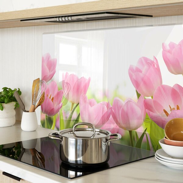 Krájecí prkénko skleněné Růžové tulipány v zahradě ddk-nr-wm-00006452