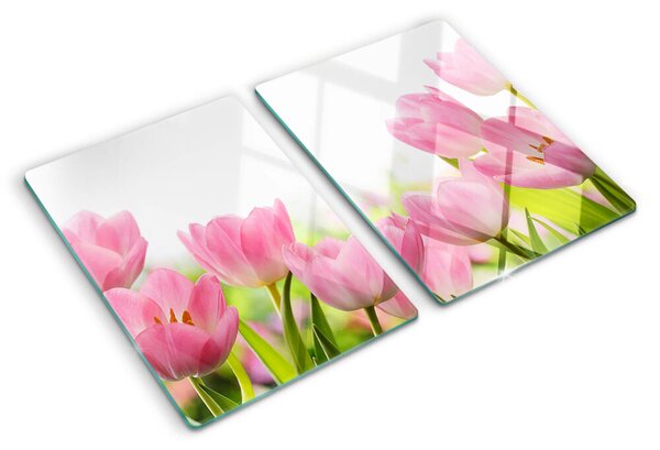Krájecí prkénko skleněné Růžové tulipány v zahradě ddk-nr-wm-00006452