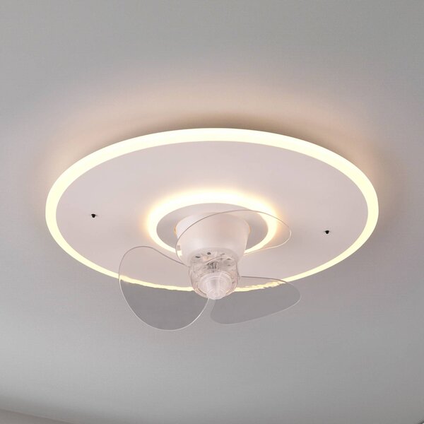 Reality Leuchten LED ventilátor Nybro, bílý, DC, tichý, Ø 50 cm, dálkové ovládání, stmívatelný, Bílá / opál, Obývací pokoj / jídelna, kov, Moderní