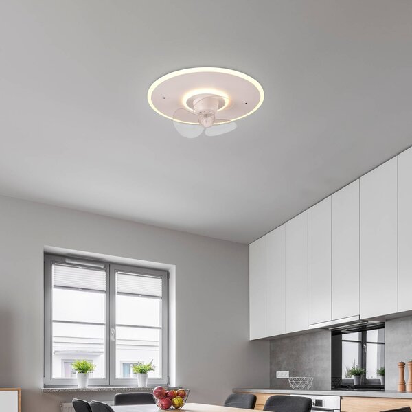 Reality Leuchten LED ventilátor Nybro, bílý, DC, tichý, Ø 50 cm, dálkové ovládání, stmívatelný, Bílá / opál, Obývací pokoj / jídelna, kov, Moderní