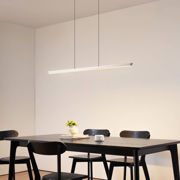 Lucande LED závěsné světlo Solvar, 117 cm, stříbrná, stmívatelné, stmívatelný, Chrom / stříbro, Obývací pokoj / jídelna, kov, Moderní