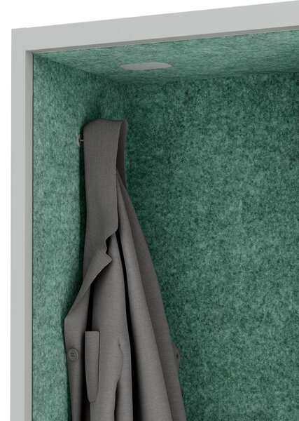 Skříň se sedákem a zónou ticha SALLY MentalBox, šedá konstrukce, zelený sedák, 1850 x 600 x 400 mm