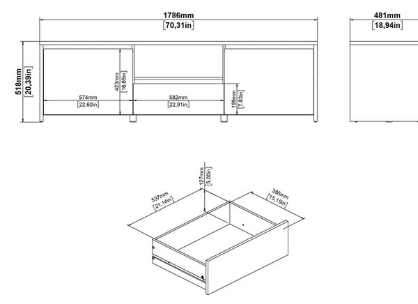 Bílý/v přírodní barvě TV stolek v dekoru dubu 179x52x48 cm Next – Tvilum