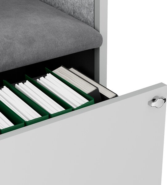 Skříň se sedákem a zónou ticha SALLY MentalBox, šedá konstrukce, šedý sedák, 1850 x 600 x 400 mm