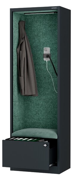 Skříň se sedákem a zónou ticha SALLY MentalBox, antracitová konstrukce, zelený sedák, 1850 x 600 x 400 mm