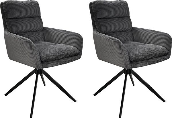 ByLIVING Jídelní židle set 2 PURA / Hrubá šňůra tmavě šedá / Rám kov černý matný / Sedák otočný o 360° / Š 58, V 74, H 60 cm