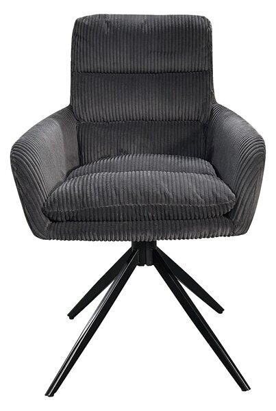 ByLIVING Jídelní židle set 2 PURA / Hrubá šňůra tmavě šedá / Rám kov černý matný / Sedák otočný o 360° / Š 58, V 74, H 60 cm