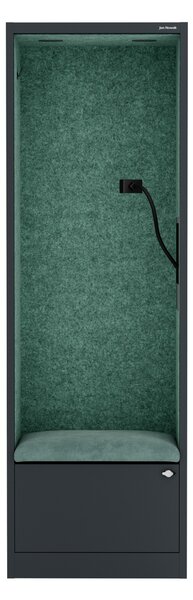 Skříň se sedákem a zónou ticha SALLY MentalBox, antracitová konstrukce, zelený sedák, 1850 x 600 x 400 mm