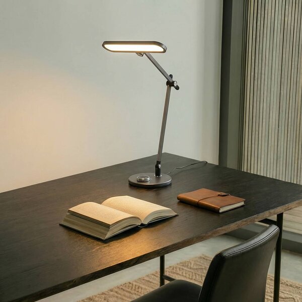 Lindby Stolní lampa LED Elvir, šedá, hliník, výška 53 cm,, stmívatelný, Hliník / šedá / zinek, Obývací pokoj / jídelna, Hliník, Moderní