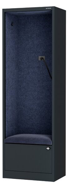 Skříň se sedákem a zónou ticha SALLY MentalBox, antracitová konstrukce, tmavěmodrý sedák, 1850 x 600 x 400 mm