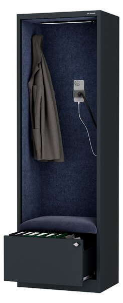 Skříň se sedákem a zónou ticha SALLY MentalBox, antracitová konstrukce, tmavěmodrý sedák, 1850 x 600 x 400 mm