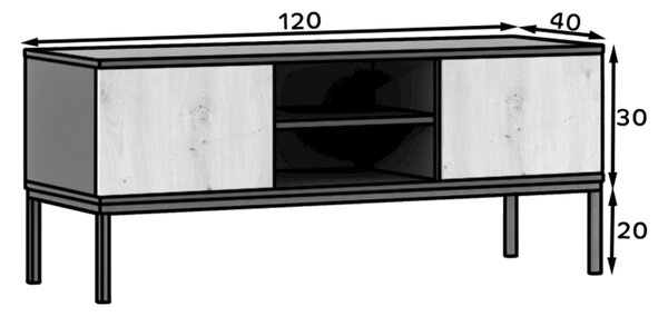TV stolek LANZZI 120x40 cm, černá/dub artisan
