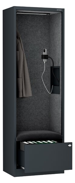 Skříň se sedákem a zónou ticha SALLY MentalBox, antracitová konstrukce, tmavě šedý sedák, 1850 x 600 x 400 mm