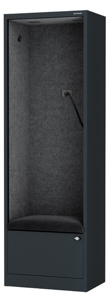 Skříň se sedákem a zónou ticha SALLY MentalBox, antracitová konstrukce, tmavě šedý sedák, 1850 x 600 x 400 mm