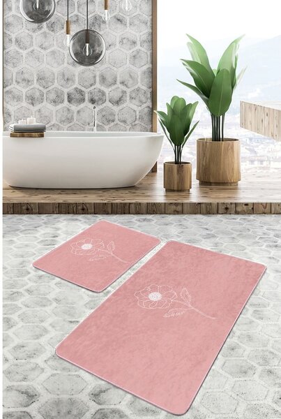 Růžové sametové koupelnové předložky v sadě 2 ks 60x100 cm – Mila Home