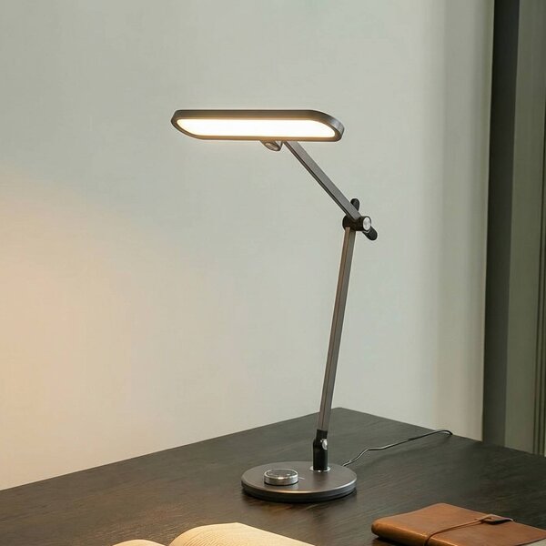 Lindby Stolní lampa LED Elvir, šedá, hliník, výška 53 cm,, stmívatelný, Hliník / šedá / zinek, Obývací pokoj / jídelna, Hliník, Moderní