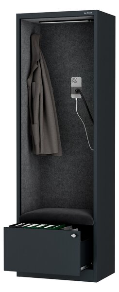 Skříň se sedákem a zónou ticha SALLY MentalBox, antracitová konstrukce, tmavě šedý sedák, 1850 x 600 x 400 mm