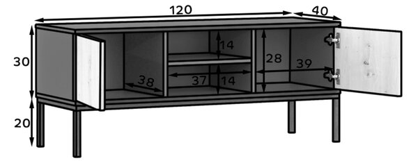 TV stolek LANZZI 120x40 cm, černá/dub artisan