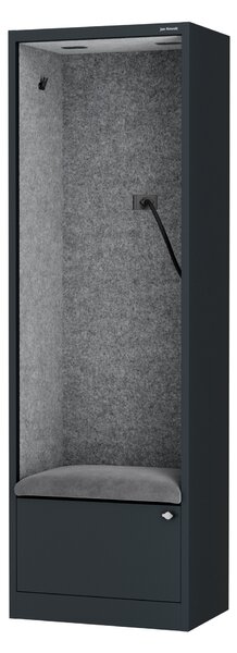 Skříň se sedákem a zónou ticha SALLY MentalBox, antracitová konstrukce, šedý sedák, 1850 x 600 x 400 mm