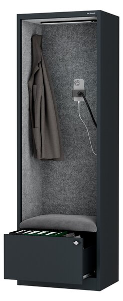 Skříň se sedákem a zónou ticha SALLY MentalBox, antracitová konstrukce, šedý sedák, 1850 x 600 x 400 mm