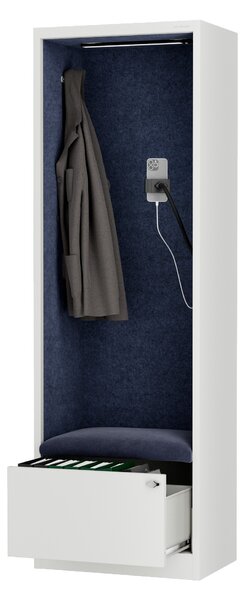 Skříň se sedákem a zónou ticha SALLY MentalBox, bílá konstrukce, tmavěmodrý sedák, 1850 x 600 x 400 mm