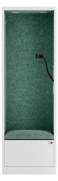 Skříň se sedákem a zónou ticha SALLY MentalBox, bílá konstrukce, zelený sedák, 1850 x 600 x 400 mm