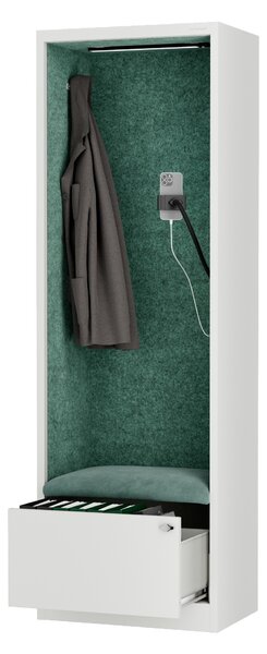 Skříň se sedákem a zónou ticha SALLY MentalBox, bílá konstrukce, zelený sedák, 1850 x 600 x 400 mm