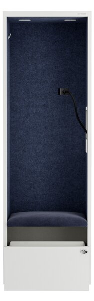 Skříň se sedákem a zónou ticha SALLY MentalBox, bílá konstrukce, tmavěmodrý sedák, 1850 x 600 x 400 mm