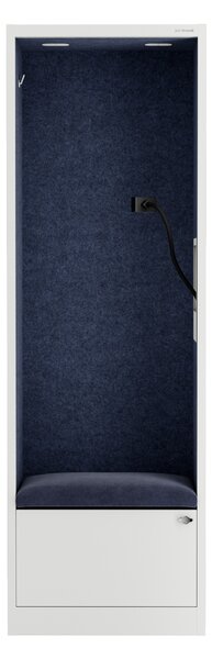 Skříň se sedákem a zónou ticha SALLY MentalBox, bílá konstrukce, tmavěmodrý sedák, 1850 x 600 x 400 mm
