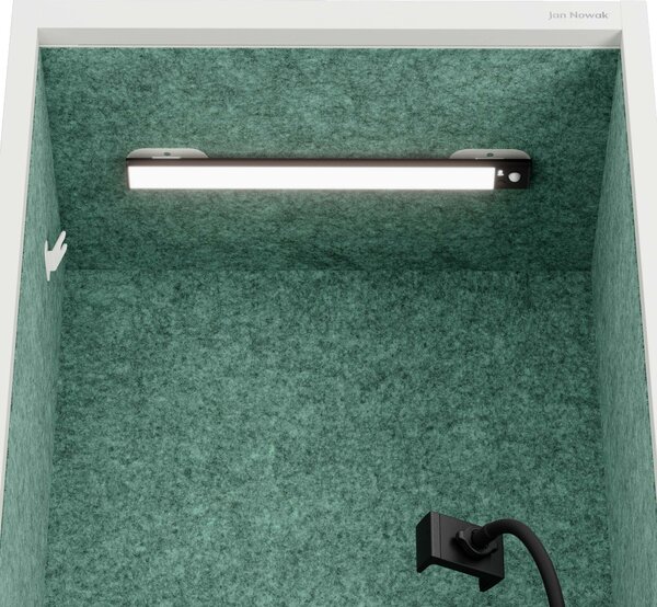 Skříň se sedákem a zónou ticha SALLY MentalBox, bílá konstrukce, zelený sedák, 1850 x 600 x 400 mm