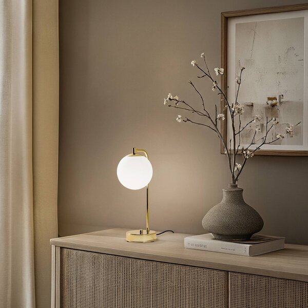 Domiluce Stolní lampa Rico, sklo/kov, zlatá/bílá, výška 36 cm, Mosaz / zlato, Obývací pokoj / jídelna, kov, Moderní, stojací lampa