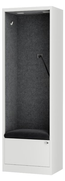 Skříň se sedákem a zónou ticha SALLY MentalBox, bílá konstrukce, tmavě šedý sedák, 1850 x 600 x 400 mm