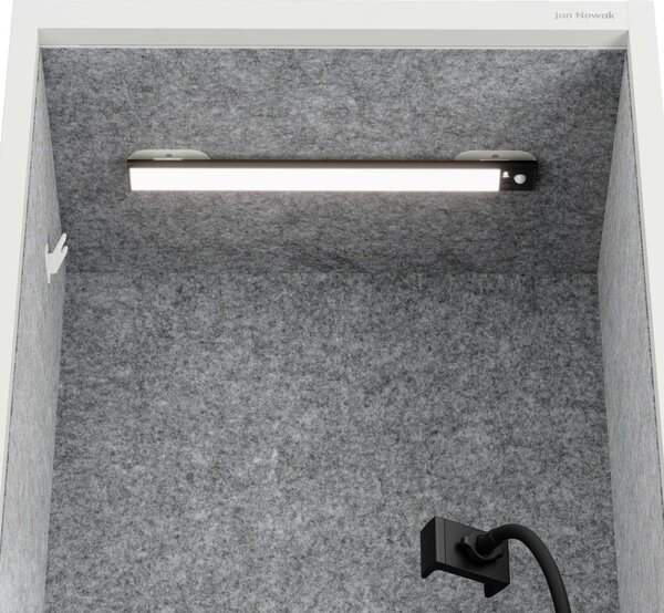 Skříň se sedákem a zónou ticha SALLY MentalBox, bílá konstrukce, šedý sedák, 1850 x 600 x 400 mm