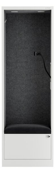 Skříň se sedákem a zónou ticha SALLY MentalBox, bílá konstrukce, tmavě šedý sedák, 1850 x 600 x 400 mm